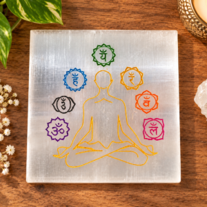Original 7 chakra Selenite Plate for Crystal & Spiritual Decor