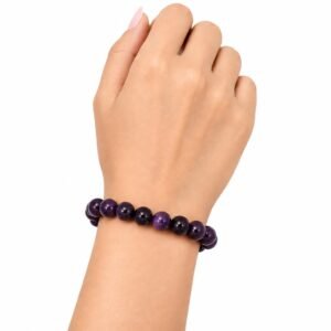Natural Amethyst Crystal Bead Bracelet 8mm, WHC Certified