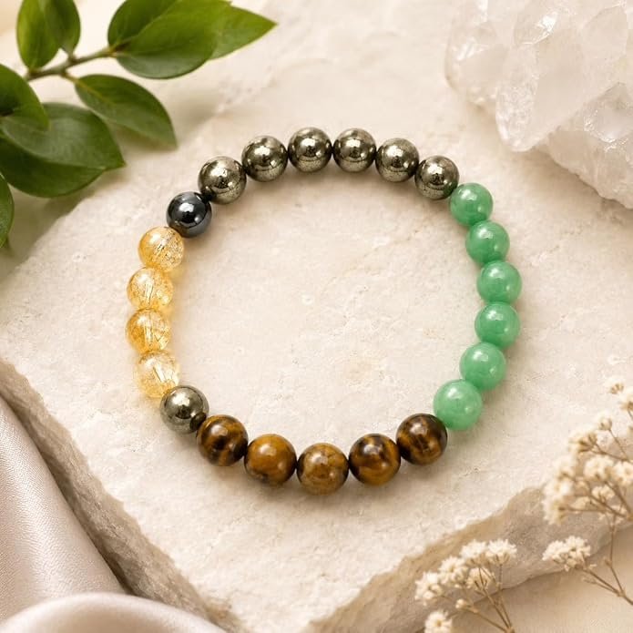 Money Magnet Crystal Bracelet, Dhan Yog Healing Gemstones, 8mm Beads