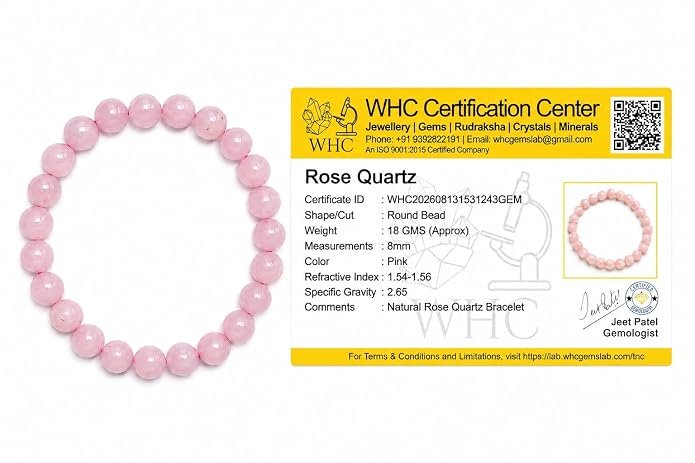 Natural Rose Quartz Crystal Bracelet with Certificate 8mm bead size - Image 3