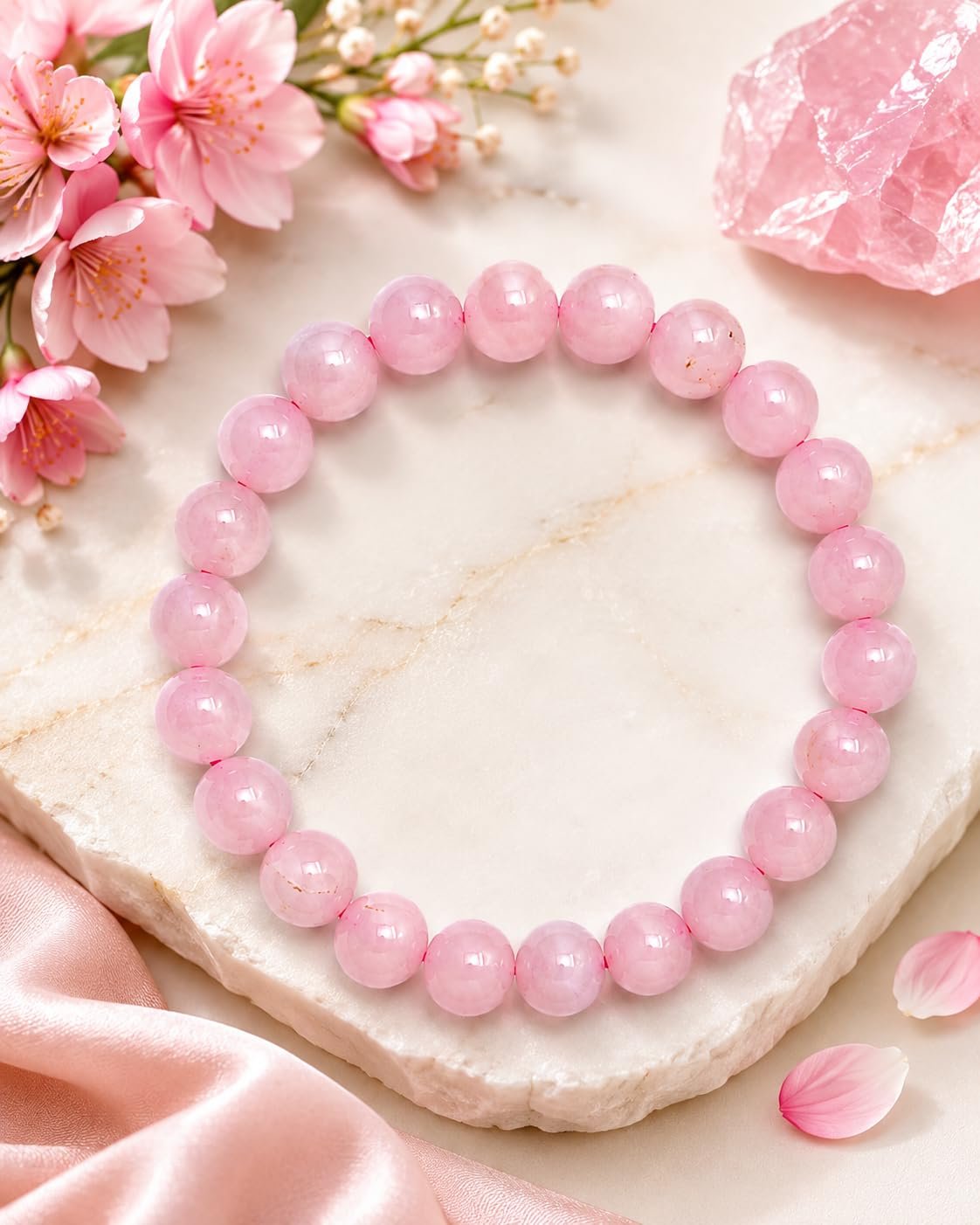 Natural Rose Quartz Crystal Bracelet with Certificate 8mm bead size