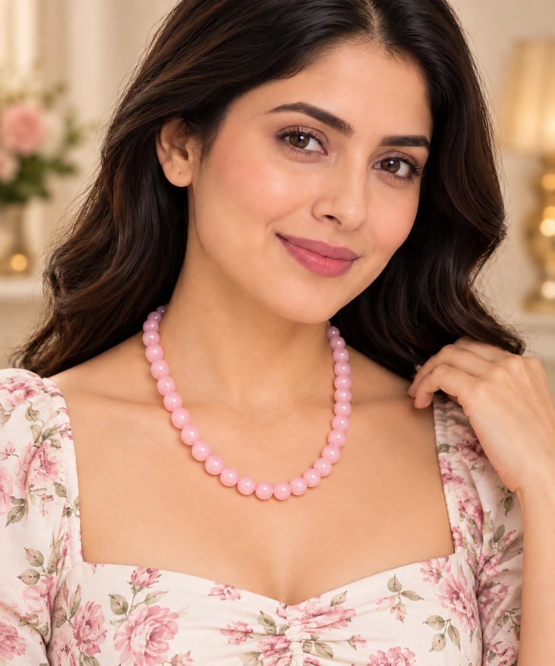 Premium Rose Quartz Necklace for Women, Pink, 8 mm - Image 2